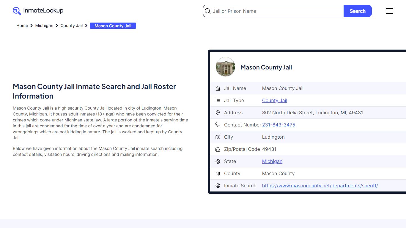Mason County Jail Inmate Search - Ludington Michigan - Inmate Lookup